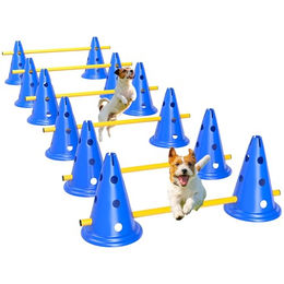 PawHut Agility-Hürde mit Kegel, Stangen, Tragetasche, Kunststoff, Agility Set (6-tlg) für Hundetraining, Spiele, Training, Blau – Bild 1 von 9