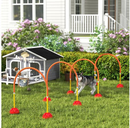 PawHut Agility-Hürde mit Torbögen, Tragetasche, Kunststoff, Agility Set (4-tlg) für Hundetraining, Spiele, Training, Orange+Gelb – Bild 1 von 5