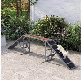 PawHut Agility-Wippe Agility-Ausrüstung mit Sicherheitsstange rutschfester Oberfläche, Tannenholz, Hunde Agility Steg (1-tlg) für Hunde bis 40 kg für Garten 335x55x60cm Grau – Bild 1 von 5