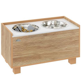 Produktbild von PawHut erhöhter Hundefutternapf mit abnehmbarem Slow Feeder aus Eiche