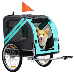 Produktbild von PawHut Fahrradanhänger für Hunde mit Regenschutz und Oxfordstoff Grün