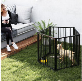 PawHut Freigehege Welpenauslauf mit 5 Gitterplatten, Tür, für kleine und mittelgroße Hunde, für drinnen und draußen, Schwarz – Bild 1 von 5