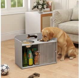 PawHut Futternapf Erhöhte Futterstation mit Aufbewahrungsschrank, 2 Schüsseln, Edelstahl, für große Hunde, Grau – Bild 1 von 5