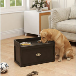 PawHut Futternapf erhöhter Fressnapf mit Schublade, Edelstahl, Braun 60 x 30 x 36 cm – Bild 1 von 5