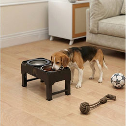 Produktbild von PawHut Futternapf Höhenverstellbar Futterstation mit Wassernapf 2 Edelstahlnäpfen, Edelstahl, für kleine bis große Hunde Schwarz