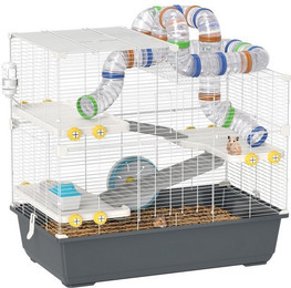 Produktbild von PawHut Hamsterkäfig 4 Etagen mit Laufrad, Futternapf, Tunnel und Hütte
