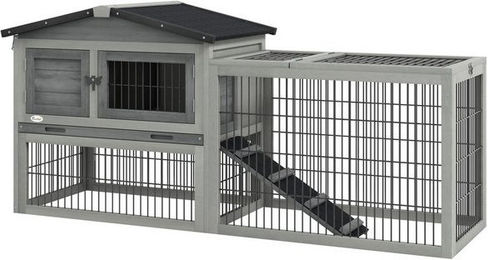 Produktbild von PawHut Hasenstall 2 Ebenen aus Tannenholz mit Freilaufgehege