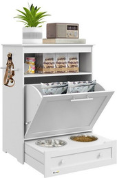 Produktbild von PawHut Haustier-Futterschrank mit 2 Edelstahlnäpfen und 3 Haken