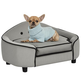 Produktbild von PawHut Haustiersofa Hundebett Naturholz und Plüsch Grau