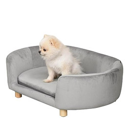 Produktbild von PawHut Haustiersofa Hundesofa mit Samtbezug Hellgrau
