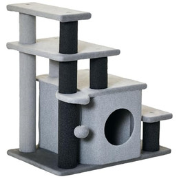 Produktbild von PawHut Haustiertreppe 3/4-stufig höhenverstellbar mit Schlafhöhle und Spielball, Grau