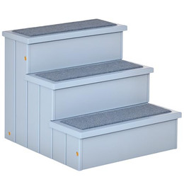 Produktbild von PawHut Haustiertreppe 3 Stufen aus Tannenholz mit Teppich Grau