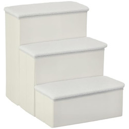 Produktbild von PawHut Haustiertreppe 3 Stufen mit Stauraum Weiß MDF