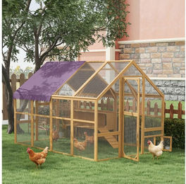 PawHut Hühnerstall Freilaufgehege Holz mit Freilauf, Sicherheitsschloss, Tür, Nistkasten, für 8-12 Hühner, ca. 2,8 x 1,8 x 1,9 m, Gelb – Bild 1 von 5