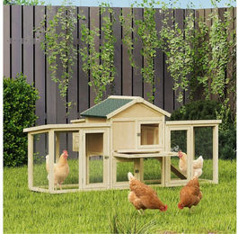 PawHut Hühnerstall Hühnerhaus aus Holz mit Nistkasten, wasserdicht Dach, Auslauf, Rampe, für Enten, Kaninchen, für Garten, 204x85x93 cm Naturholz – Bild 1 von 5