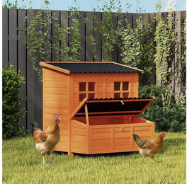 PawHut Hühnerstall Hühnerhaus aus Tannenholz, 100 x 86 x 100 cm, Orange – Bild 1 von 5