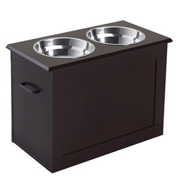 Produktbild von PawHut Hunde Fressnapf mit Stauraum und 2 Edelstahlnäpfen