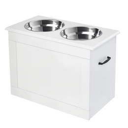 Produktbild von PawHut Hunde Fressnapf mit Stauraum und 2 Edelstahlnäpfen