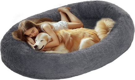 Produktbild von PawHut Hundebett 175 cm Flauschig Orthopädisch mit Haltegriff Dunkelgrau
