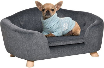 Produktbild von PawHut Hundebett mit Kissen und Plüschbezug Dunkelgrau