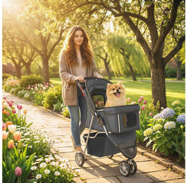 PawHut Hundebuggy Katzenwagen mit verstellbar Verdeck Aufbewahrungskorb Getränkehalter, (Faltbar Hundewagen, 1-tlg), für kleine Hunde bis 10kg, Dunkelgrau – Bild 1 von 5