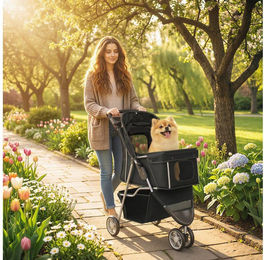 PawHut Hundebuggy mit Aufbewahrungskorb, Kissen, Netzfenster, Getränkehalter, 3 Räder, (klappbar Hundewagen, 1-tlg), für kleine Hunde bis 10kg, Schwarz – Bild 1 von 5