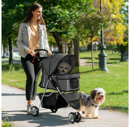 PawHut Hundebuggy mit Kissen, Netzfenstern, Getränkehalter, – Bild 1 von 9