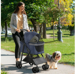 PawHut Hundebuggy mit Universal Rad, abnehmbar Abdeckung, (Haustierwagen, 1-tlg), Oxford Dunkelblau+Schwarz 77,5 x 51 x 99,5 cm – Bild 1 von 5