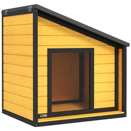 Produktbild von PawHut Hundehütte aus Holz mit aufklappbarem Asphaltdach und Türvorhang