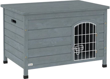 Produktbild von PawHut Hundehütte aus Tannenholz mit Tür und Drahttür