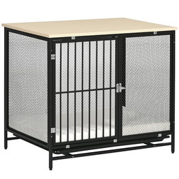 Produktbild von PawHut Hundekäfig für Zuhause mit Kissen und Paletten, Eiche, 88 x 55 x 71 cm