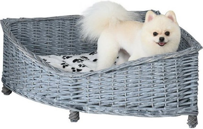 Produktbild von PawHut Hundesofa aus Weidengeflecht mit Plüschkissen Grau