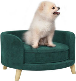 Produktbild von PawHut Hundesofa mit Samtoptik und Holzbeinen, Grün