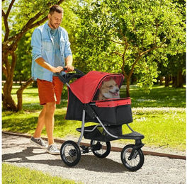 PawHut Hundewagen Hundebuggy Katzenbuggy mit 3 Rädern klappbar Rot+Schwarz – Bild 1 von 9