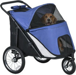 Produktbild von PawHut Hundewagen Hundebuggy mit Netzfenstern, Klappbar, bis 30 kg, Oxford, Blau