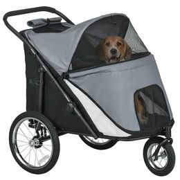 PawHut Hundewagen Hundebuggy mit Netzfenstern, Klappbar, bis 30 kg, Oxford, Grau – Bild 1 von 9