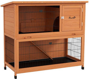 Produktbild von PawHut Kaninchenstall aus Holz 2-stöckig mit Außengehege und Asphaltdach