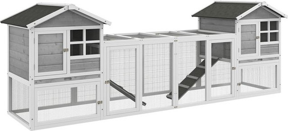 Produktbild von PawHut Kaninchenstall Kleintierstall aus Holz mit Außengehege und Rampe