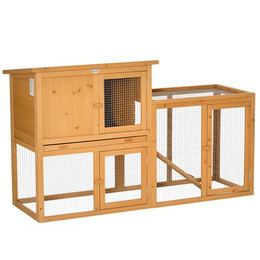 Produktbild von PawHut Kaninchenstall Kleintierstall aus Tannenholz mit Rampe und herausnehmbarer Bodenwanne