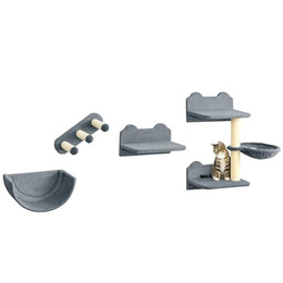 Produktbild von PawHut Katzen Kletterwand 4-teilig mit Kratzbaum, Treppe, Hängematte und Liegeschale