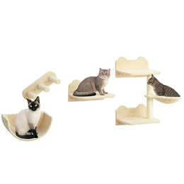 Produktbild von PawHut Katzen Kletterwand 4-teilig mit Kratzbaum, Treppe, Hängematte und Liegeschale
