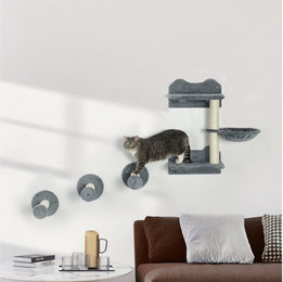 Produktbild von PawHut Katzen Kletterwand 4-teilig mit Kratzbaum und Hängematte