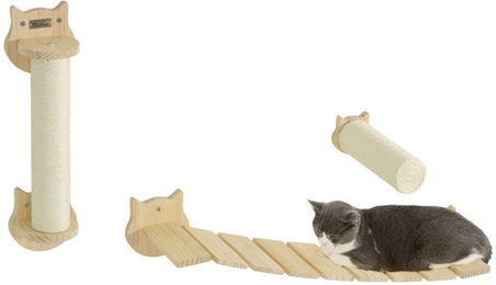 Produktbild von PawHut Katzen Kletterwand Set 3-teilig aus Kiefernholz
