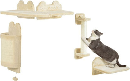 Produktbild von PawHut Katzen Kletterwand Set, 4-teilig mit Sitzplattform, Eckplattform, Spielball und Bogen-Kratzbrett