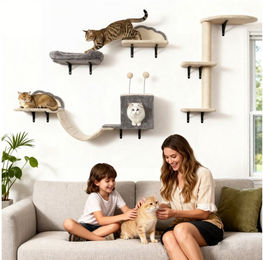 Produktbild von PawHut Katzen-Kletterwand Wandmontiertes Design, für 1-3