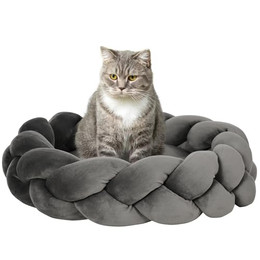 Produktbild von PawHut Katzen- und Hundebett Donut Kissen Samt Ø55 x 14 cm Grau