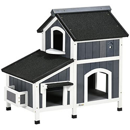 Produktbild von PawHut Katzenhaus aus Holz mit 2 Etagen und Blumenkasten