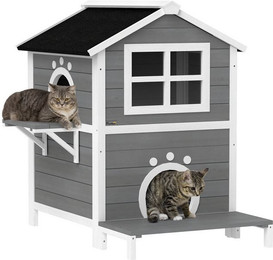 Produktbild von PawHut Katzenhaus aus Holz mit Fenster, Balkon und Asphalt-Dach