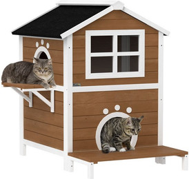 Produktbild von PawHut Katzenhaus aus Holz mit Fenster und Balkon