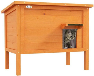 Produktbild von PawHut Katzenhaus aus Holz mit Isolierung und Türvorhang